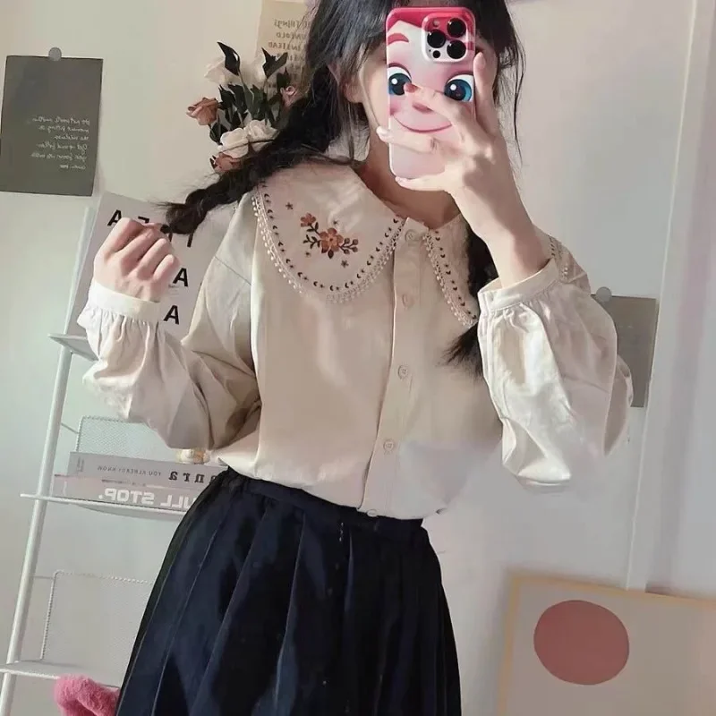 Embroidery Design Love - Koszule Damskie Japoński Styl Haftowany Wzór
