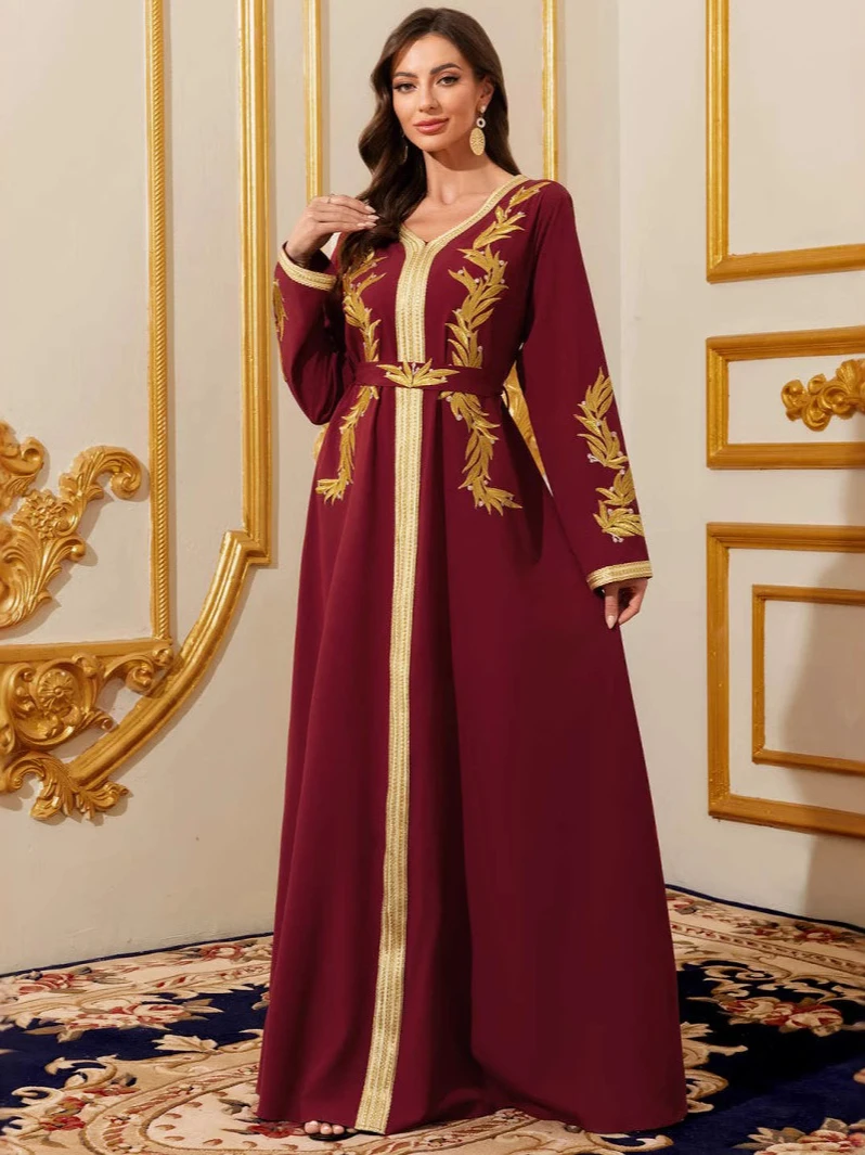Embroidery Arabic - Muzułmańskie sukienki damskie z dekoltem w