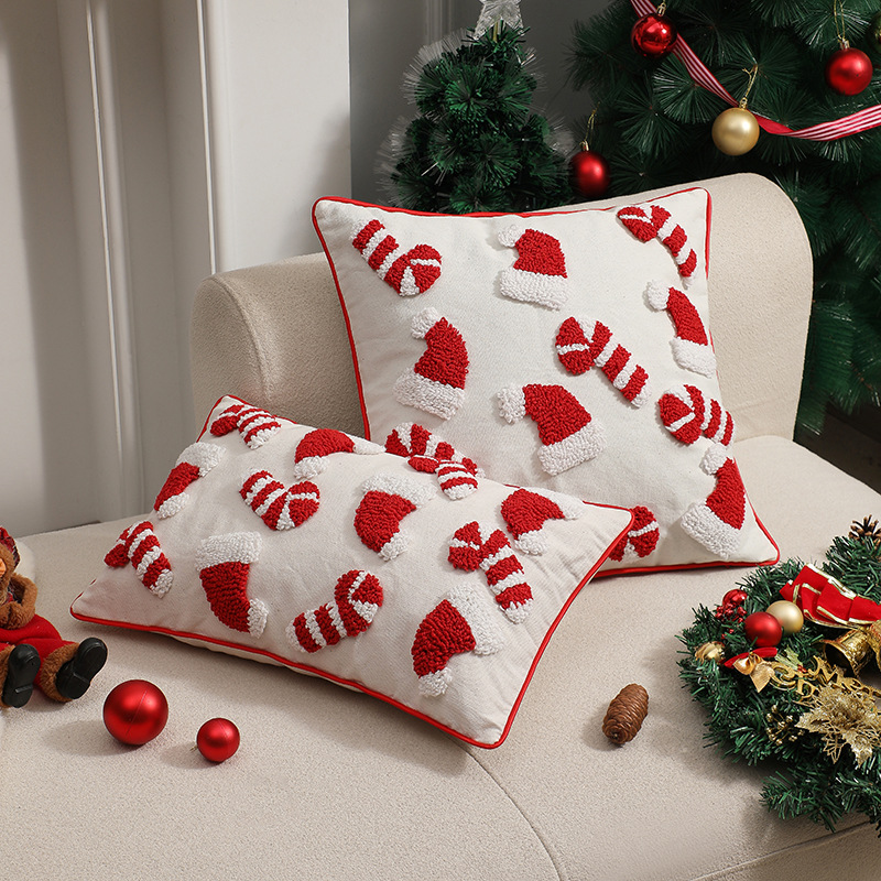 Embroidery Xmas Ornaments - Czerwona świąteczna poszewka na poduszkę Dekoracyjna