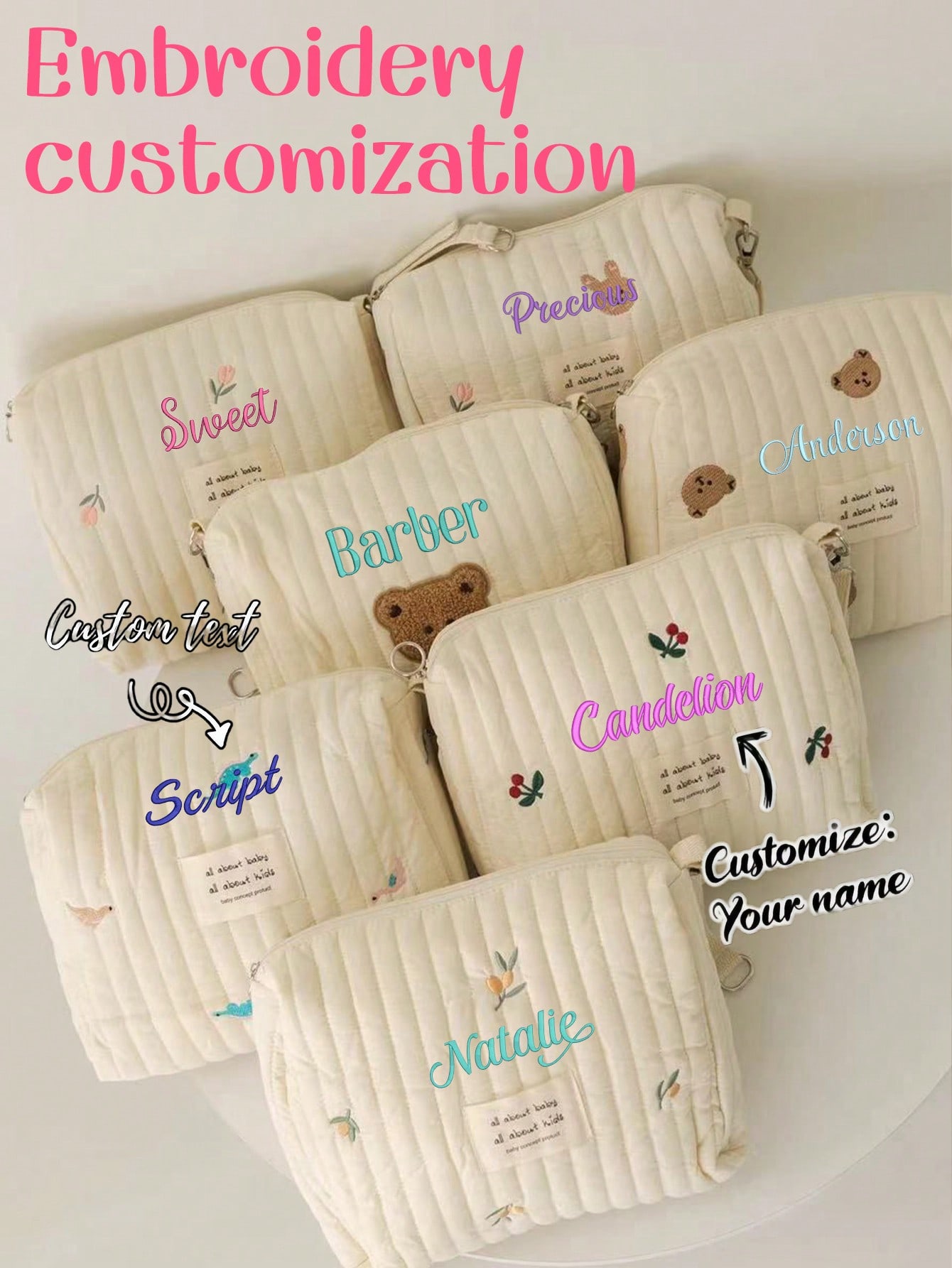Embroidery Quilting - Personalizowana torba na pieluchy z haftowanym