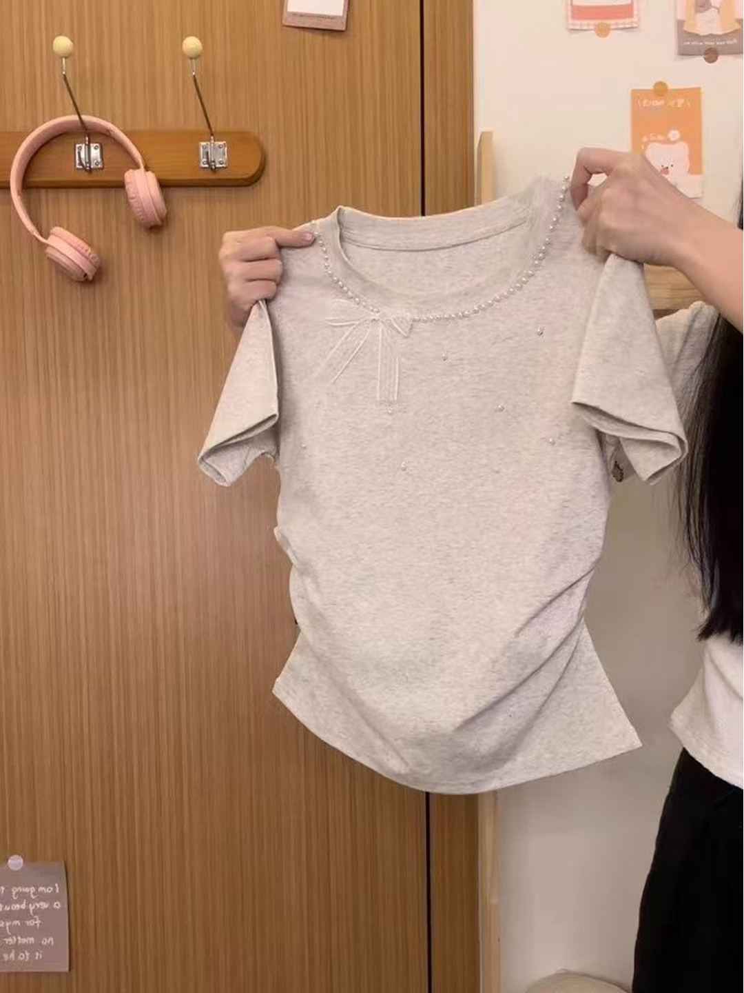 Koreańska koszulka damska z kr – Embroidery Knot recenzja i cena